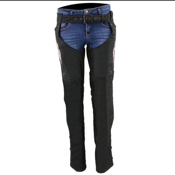 Milwaukee Leather SH1956 Women's 'Winged' Black And Pink Chaps • small - Picture 5 of 9